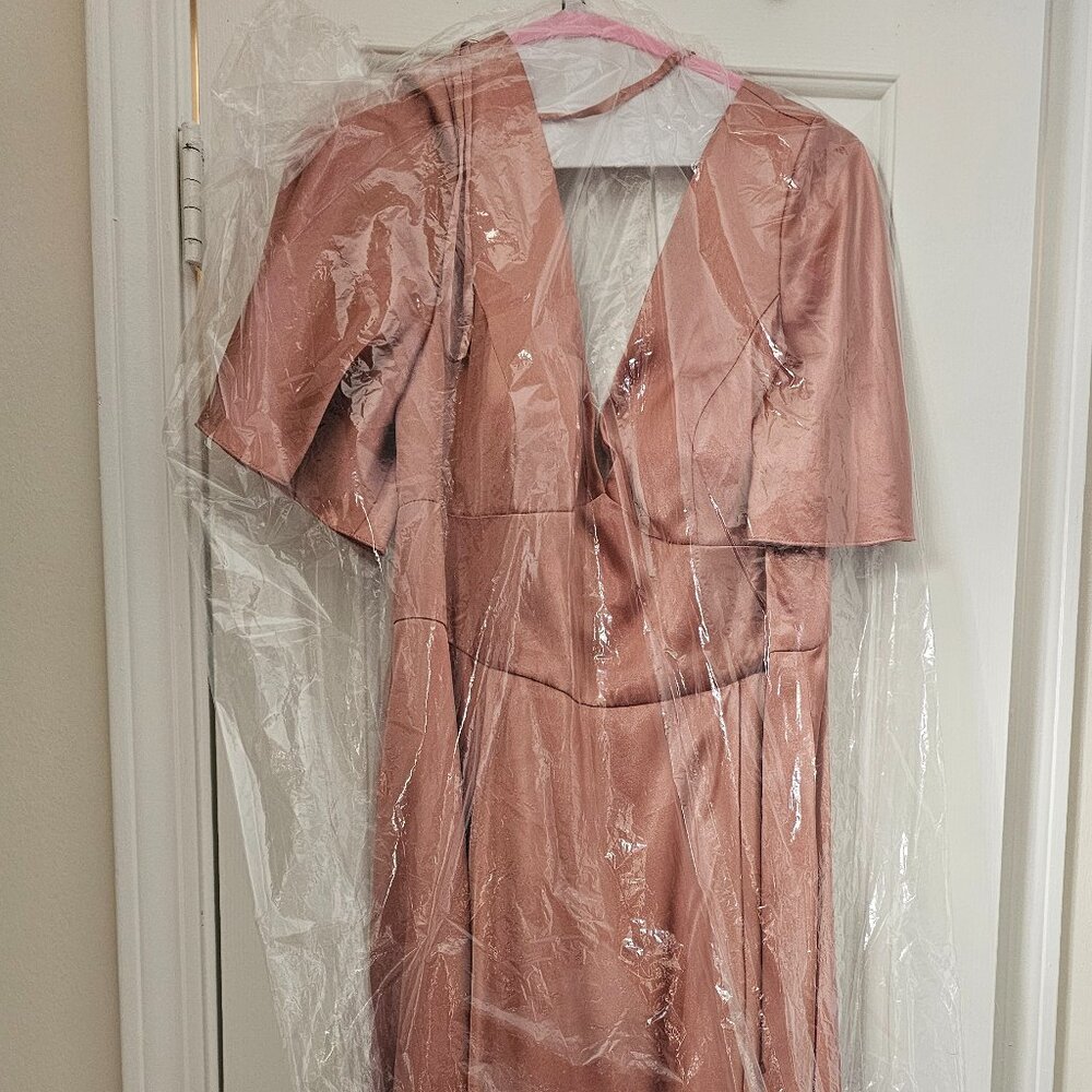 Galina Signature Charmeuse Flutter Sleeve A Line Gown